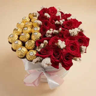 Grand Boîte des rose rouge et chocolat Ferrero