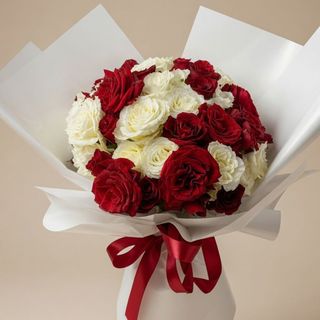 Bouquet mix des roses rouges et blanches