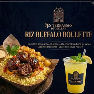 Riz bafalo boulette + jus fraîche