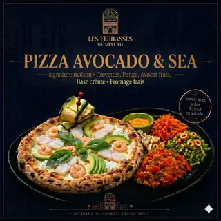 Pizza Avocado & Seafood with Fresh Salad