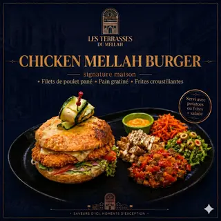 Chicken mellah Burger avec frite et salade