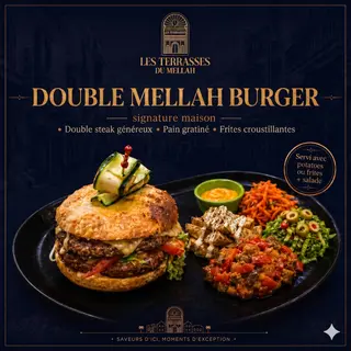 Double mellah Burger avec frite et salade