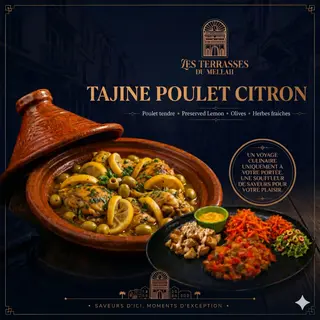 Tajine Poulet Citron avec salade et frite