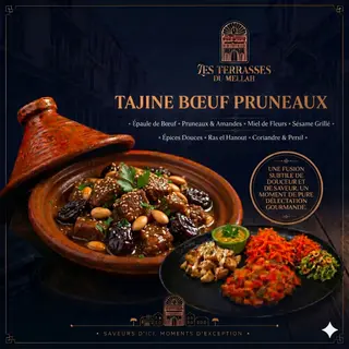 Tajine Bœuf Pruneaux avec salade et frite