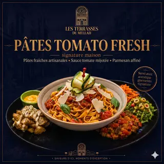 Pâtes tagliatelle Tomato Fresh avec frite et salade