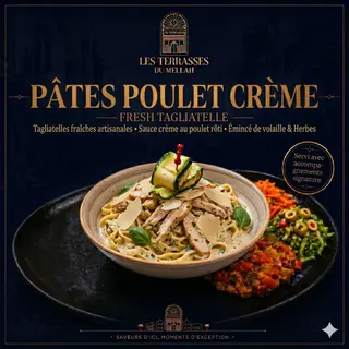 Pâtes Poulet Crème avec Salade
