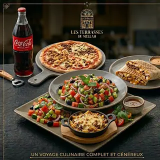 TRIO GOURMAND : salade + tacos mixte + pizza 4 saisons + Pasticio  mixte + 1 litre coca