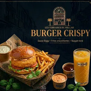 Burger crispy +frite + jus du jours fraîche