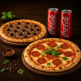 2 GRANDES PIZZA + 2 boissons Maxi
