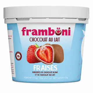 Framboni Fraises - Fraises enrobées de Chocolat au Lait et Blanc