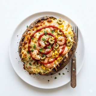 Patata asada crevette gratinée