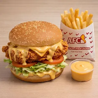 Cheezy Chick’N’Burger + Frites