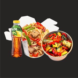 COMBO#4 : Carne de rata cu legume,castraveti picanti+ fuze tea