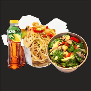 COMBO#1 : Carne de pui cu legume, salata "ora de virf" + fuze tea