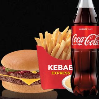 Combo dublu cheesburger de vită + cartofi pai +sos+ coca cola 0,5l.