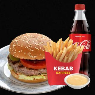 Combo hamburger de vită + cartofi pai + sos+ coca cola 0,5l.