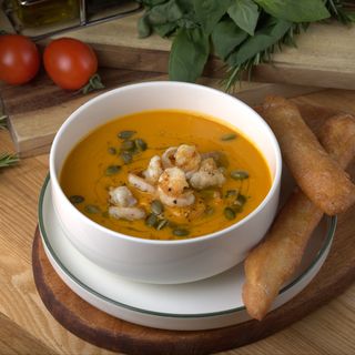 Supă de dovleac cu creveți