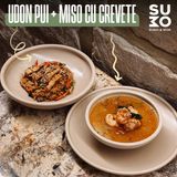 Udon cu pui + Miso cu crevete