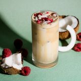 Raspberry coconut iced latte