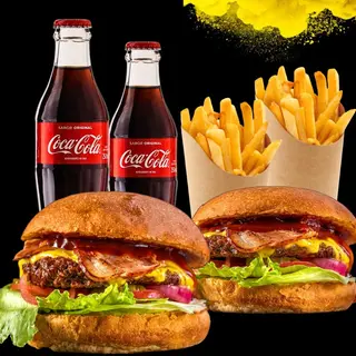 2x BBQ Fire Picant Burger + 2x Cartofi Fri + 2x Coca-Cola 0.5