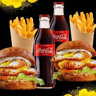 2x Burger de pui Crispy+ 2x Cartofi Fri + 2x Coca-Cola 0.5