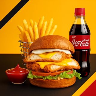 1x Burger Crispy + 1x Fries + 1x Sos=1x Coca-cola 0.5 GRATUIT