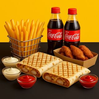 2x Tacos Șnițel+2x Fries+4x Sos+6x Aripioare=2x Coca-cola 0.5 GRATUITE