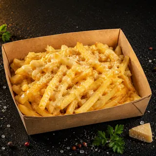Cartofi prăjiți cu sos de cascaval și parmezan