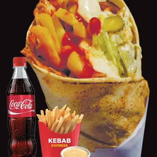 Combo#4 Kebab arab vită(CARNE TOCATA) +cartofi pai+sos+băutură