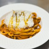 Spaghetti all'Amatriciana cu ulei de susan