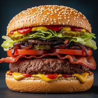 Sun burger cu bacon și ceapa caramelizată