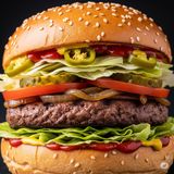 Sun Burger with caramelized onion & spicy pepper