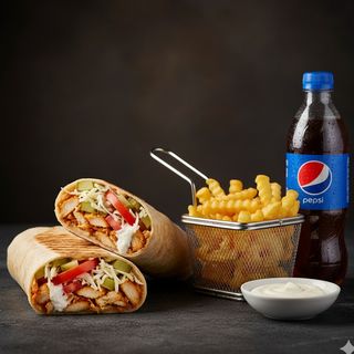 Kebab de pui + cartof pai + sos + Pepsi 0,5 L