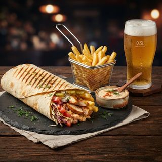 Kebab pui + cartof pai + bere blonda 0,5 L