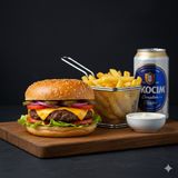 Cheeseburger + cartof pai + bere blonda 0,5 L