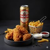 4 Aripi de pui "crispy" + cartof pai + 2 sosuri + bere blonda  0,5 L