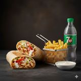 Kebab de pui + cartof pai + sos + 7'up 0,5 L