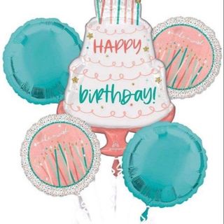 Set 5 baloane roz azuriu happy birthday