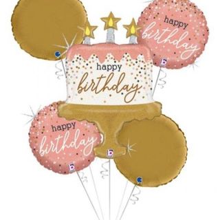 Set 5 baloane roz auriu happy birthday
