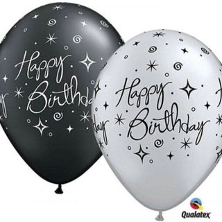 Set 5 balone rotunde alb si negru happy birthday