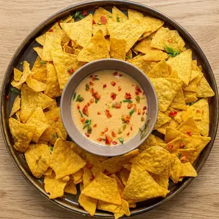 Nachos cu sos de cașcaval