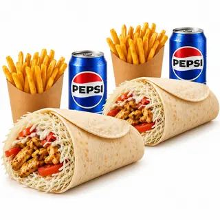 2 Kebab arab mic cu carne de pui + 2 Cartofi Pai + 2 Pepsi