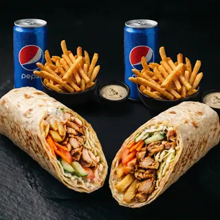2 Kebab arab mare cu carne de pui + 2 Cartofi Pai + 2 Pepsi