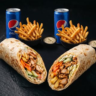 2 Kebab arab cu carne de pui + 2 Cartofi Pai + 2 Pepsi