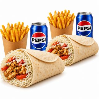 2 Kebab mic cu carne de pui + 2 Cartofi Pai + 2 Pepsi