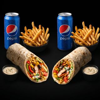 2 fahita cu carne de pui + 2 Cartofi Pai + 2 Pepsi