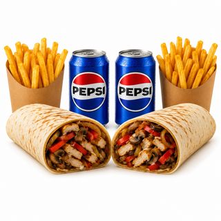 2 fahita cu carne de pui + 2 Cartofi Pai + 2 Pepsi
