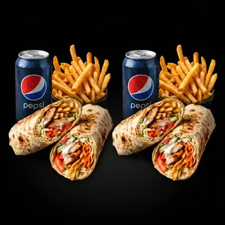 2 Kebab mare cu carne de pui + 2 Cartofi Pai + 2 Pepsi