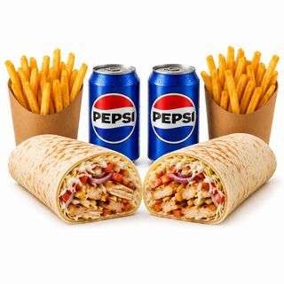 2 Kebab mare cu carne de pui + 2 Cartofi Pai + 2 Pepsi
