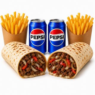 2 fahita cu carne de vita + 2 Cartofi Pai + 2 Băuturi